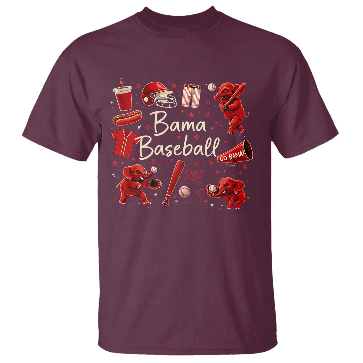 Alabama Baseball T Shirt Cute Trendy Bama Fan Game Day Doodle TS10 Maroon Print Your Wear