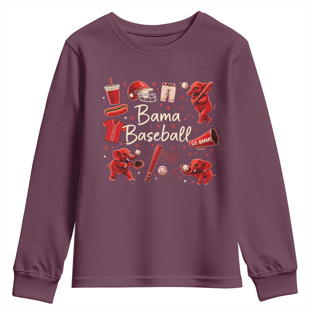 Alabama Baseball Youth Sweatshirt Cute Trendy Bama Fan Game Day Doodle TS10 Maroon Print Your Wear