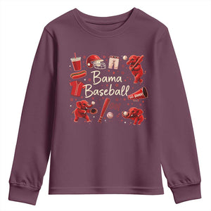 Alabama Baseball Youth Sweatshirt Cute Trendy Bama Fan Game Day Doodle TS10 Maroon Print Your Wear