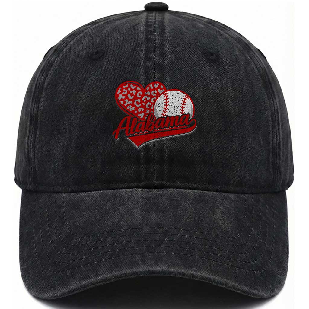 Alabama Fan Washed Cotton Baseball Cap AL Baseball Heart Graphic Sports Style 80s 90s TS10 Print Your Wear