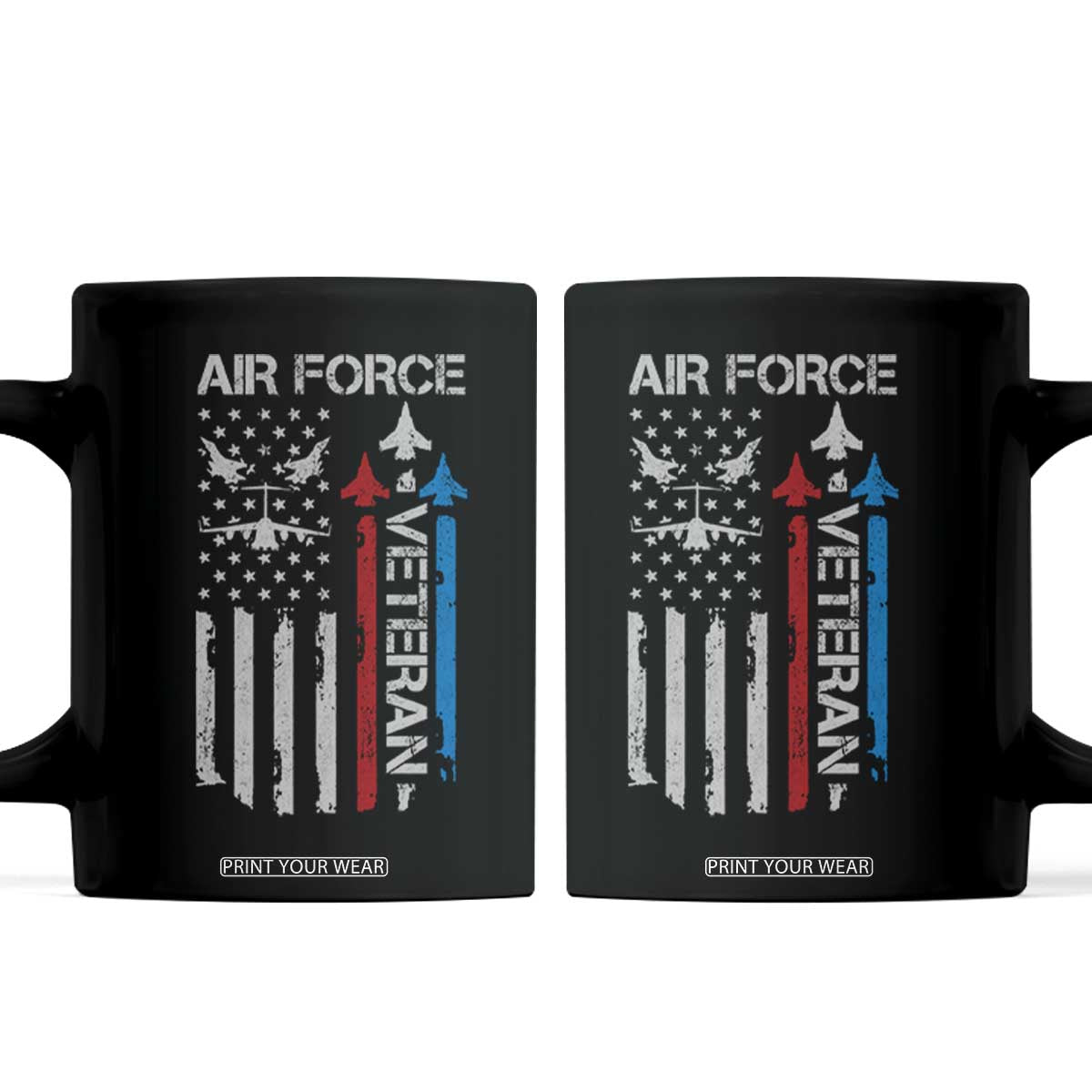 Air Force Veteran Coffee Mug Distressed American Flag Retired Dad Grandpa TS10 Black Print Your Wear