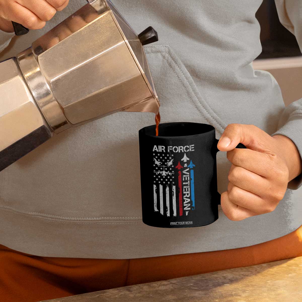 Air Force Veteran Coffee Mug Distressed American Flag Retired Dad Grandpa TS10 Print Your Wear