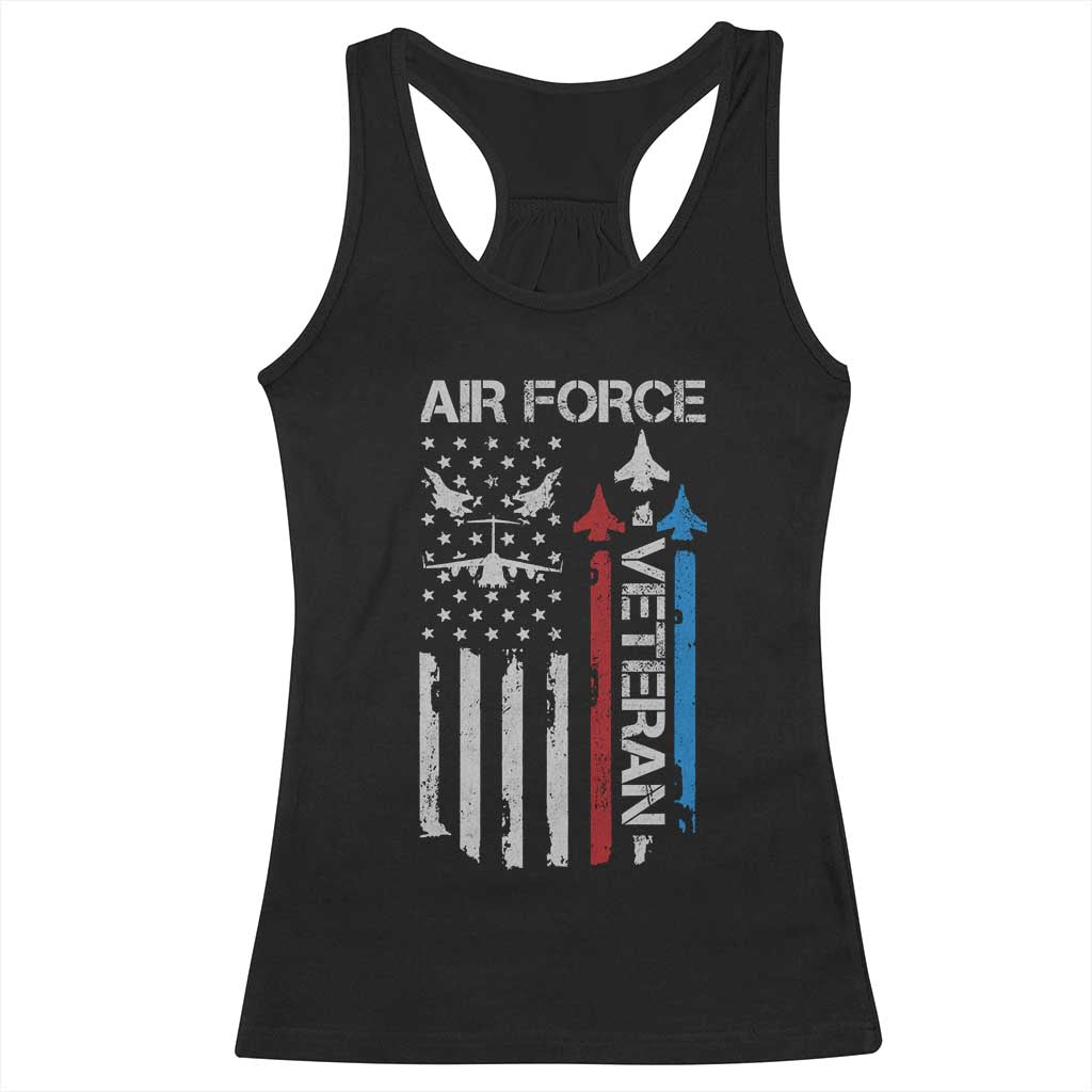 Air Force Veteran Racerback Tank Top Distressed American Flag Retired Dad Grandpa TS10 Black Print Your Wear