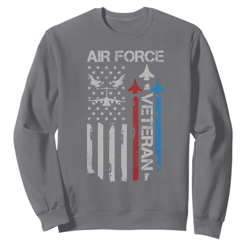 Air Force Veteran Sweatshirt Distressed American Flag Retired Dad Grandpa TS10 Charcoal Print Your Wear