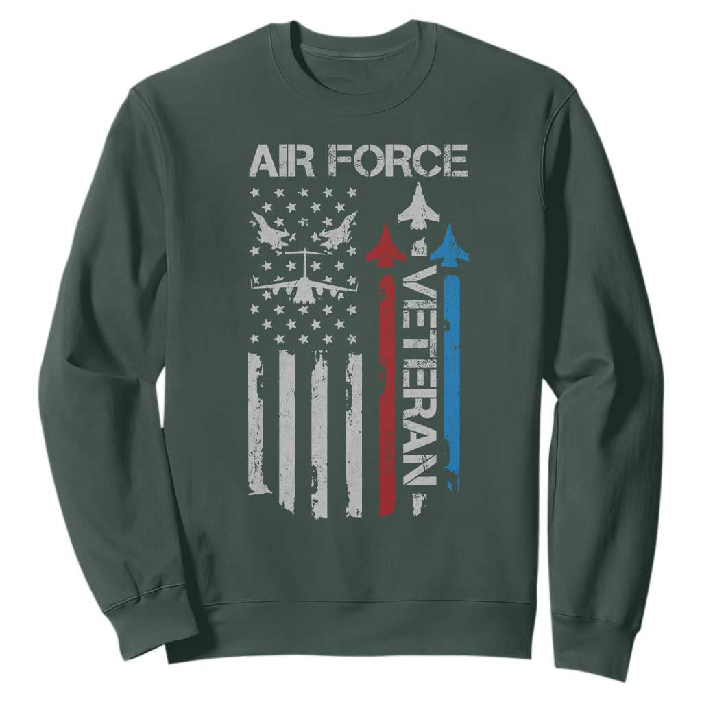 Air Force Veteran Sweatshirt Distressed American Flag Retired Dad Grandpa TS10 Dark Forest Green Print Your Wear