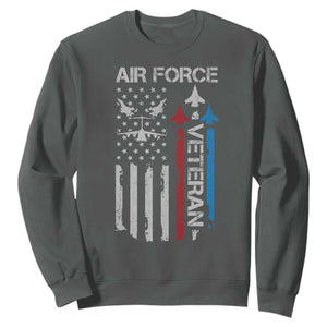 Air Force Veteran Sweatshirt Distressed American Flag Retired Dad Grandpa TS10 Dark Heather Print Your Wear