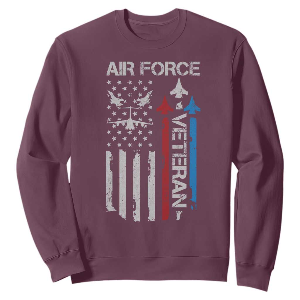 Air Force Veteran Sweatshirt Distressed American Flag Retired Dad Grandpa TS10 Maroon Print Your Wear