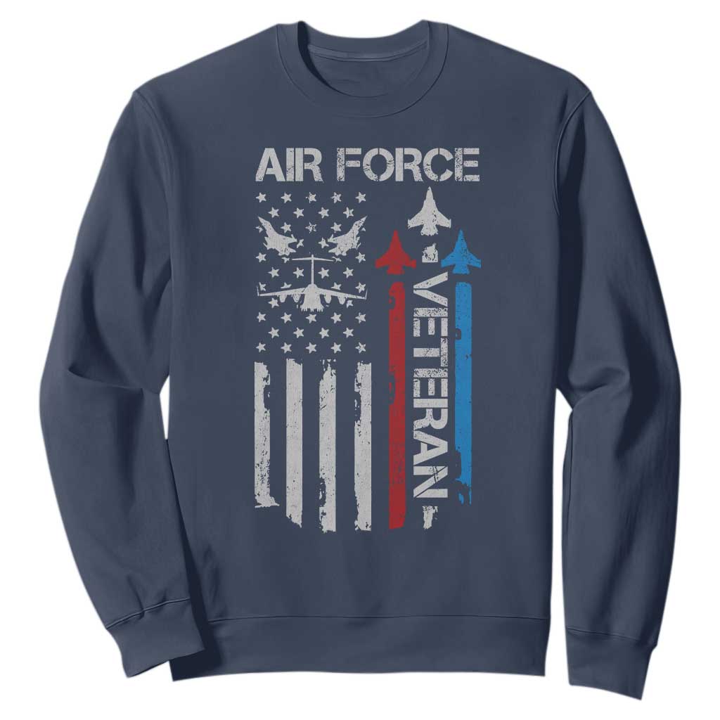 Air Force Veteran Sweatshirt Distressed American Flag Retired Dad Grandpa TS10 Navy Print Your Wear