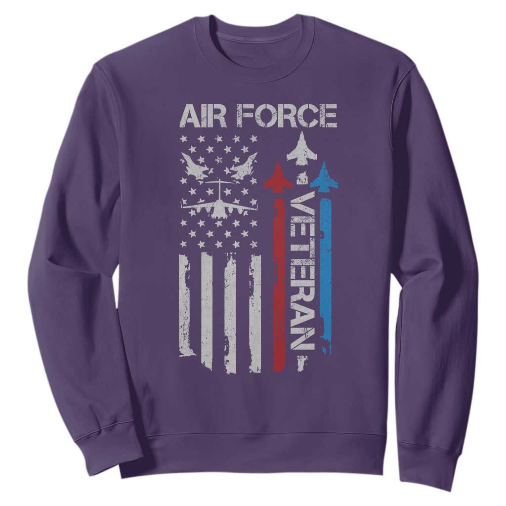 Air Force Veteran Sweatshirt Distressed American Flag Retired Dad Grandpa TS10 Purple Print Your Wear