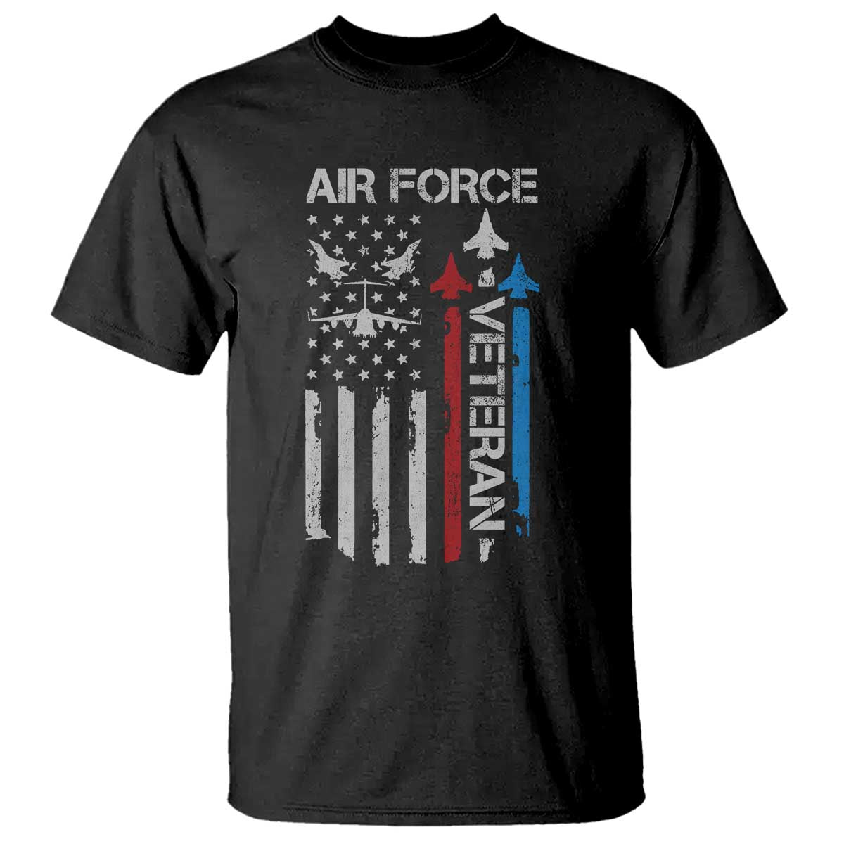 Air Force Veteran T Shirt Distressed American Flag Retired Dad Grandpa TS10 Black Print Your Wear