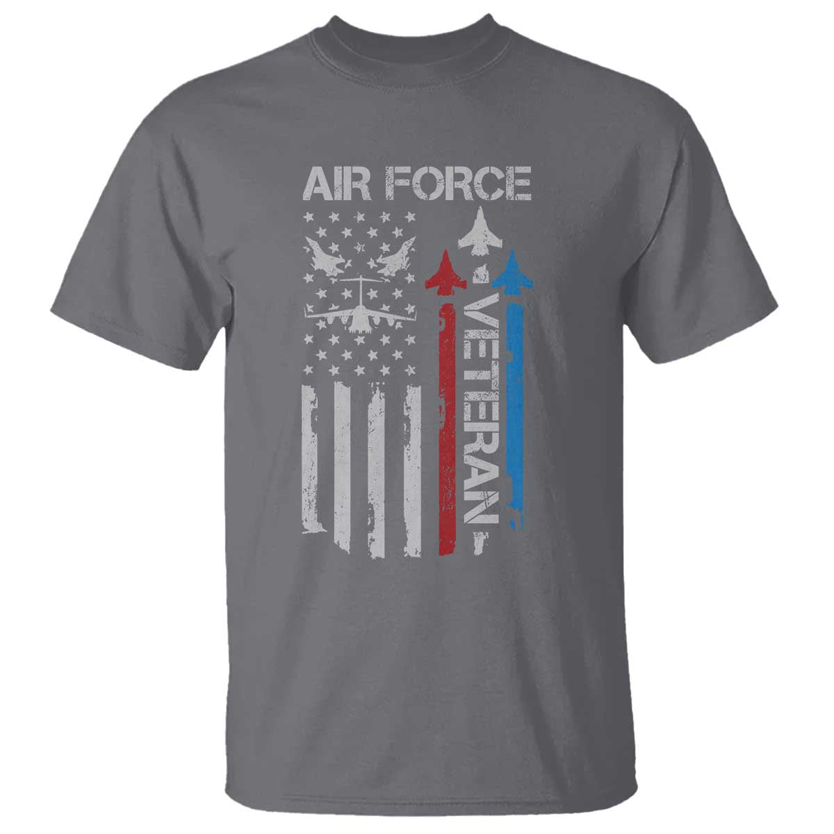 Air Force Veteran T Shirt Distressed American Flag Retired Dad Grandpa TS10 Charcoal Print Your Wear