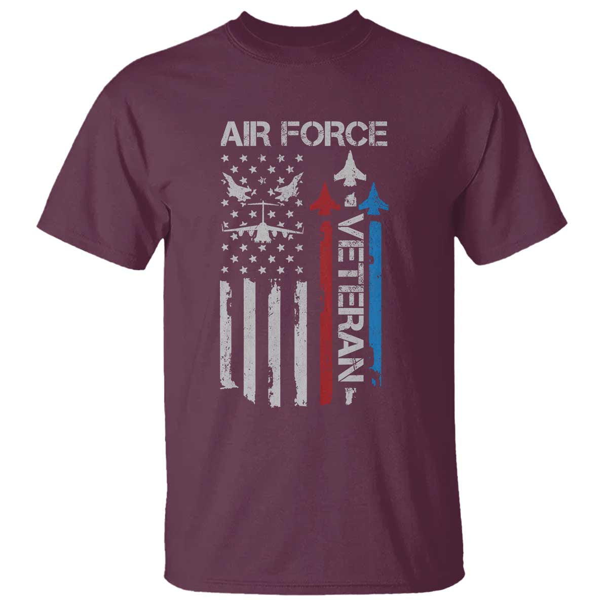 Air Force Veteran T Shirt Distressed American Flag Retired Dad Grandpa TS10 Maroon Print Your Wear