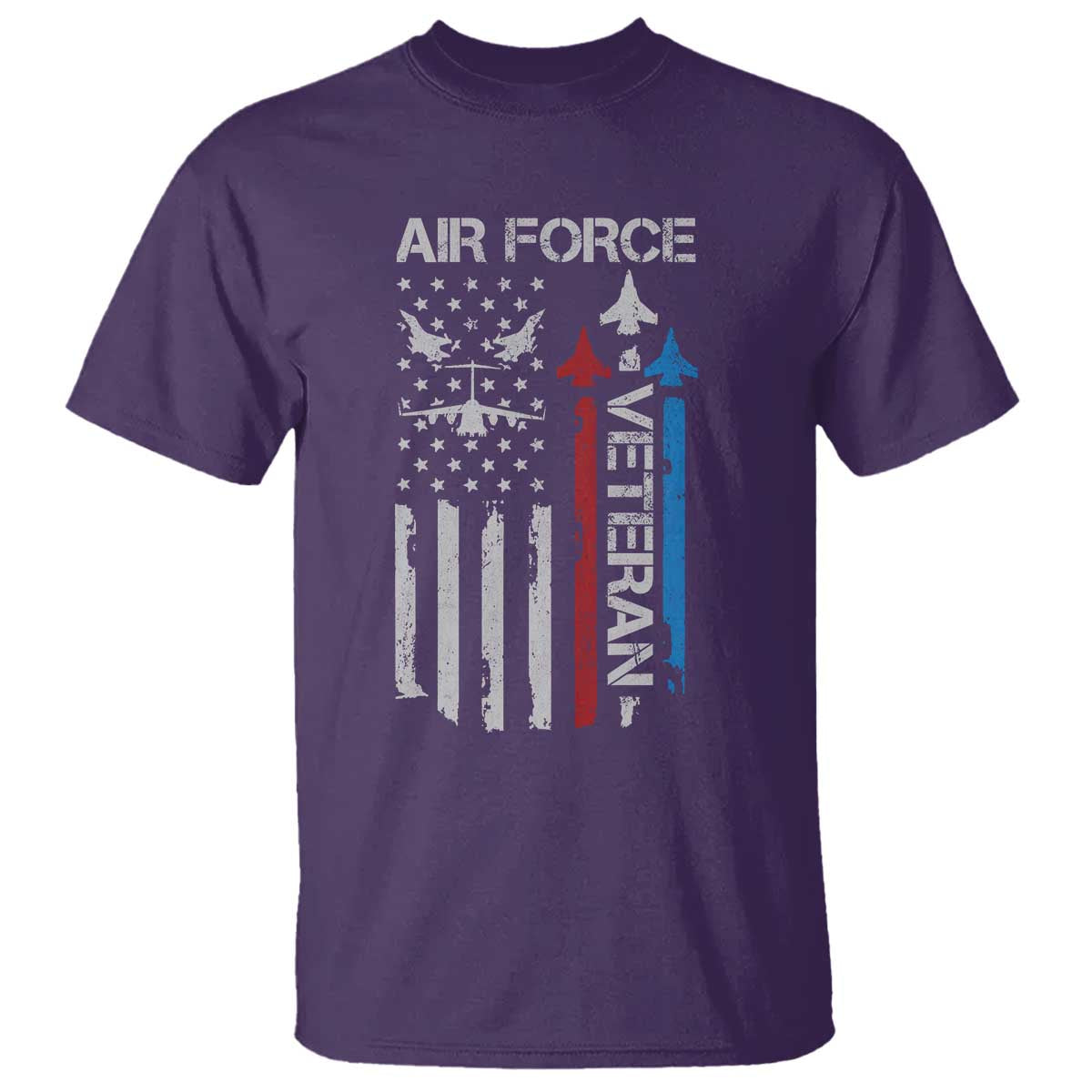 Air Force Veteran T Shirt Distressed American Flag Retired Dad Grandpa TS10 Purple Print Your Wear