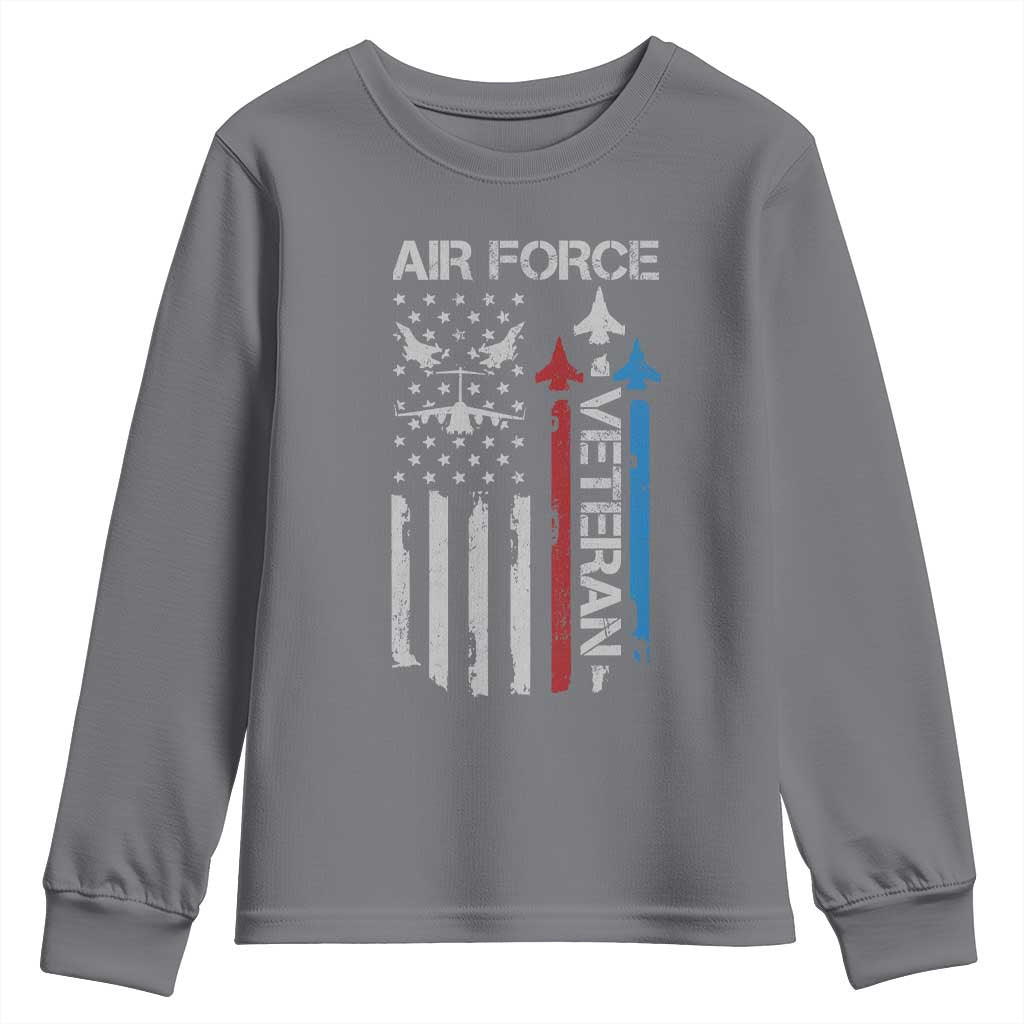 Air Force Veteran Youth Sweatshirt Distressed American Flag Retired Dad Grandpa TS10 Charcoal Print Your Wear