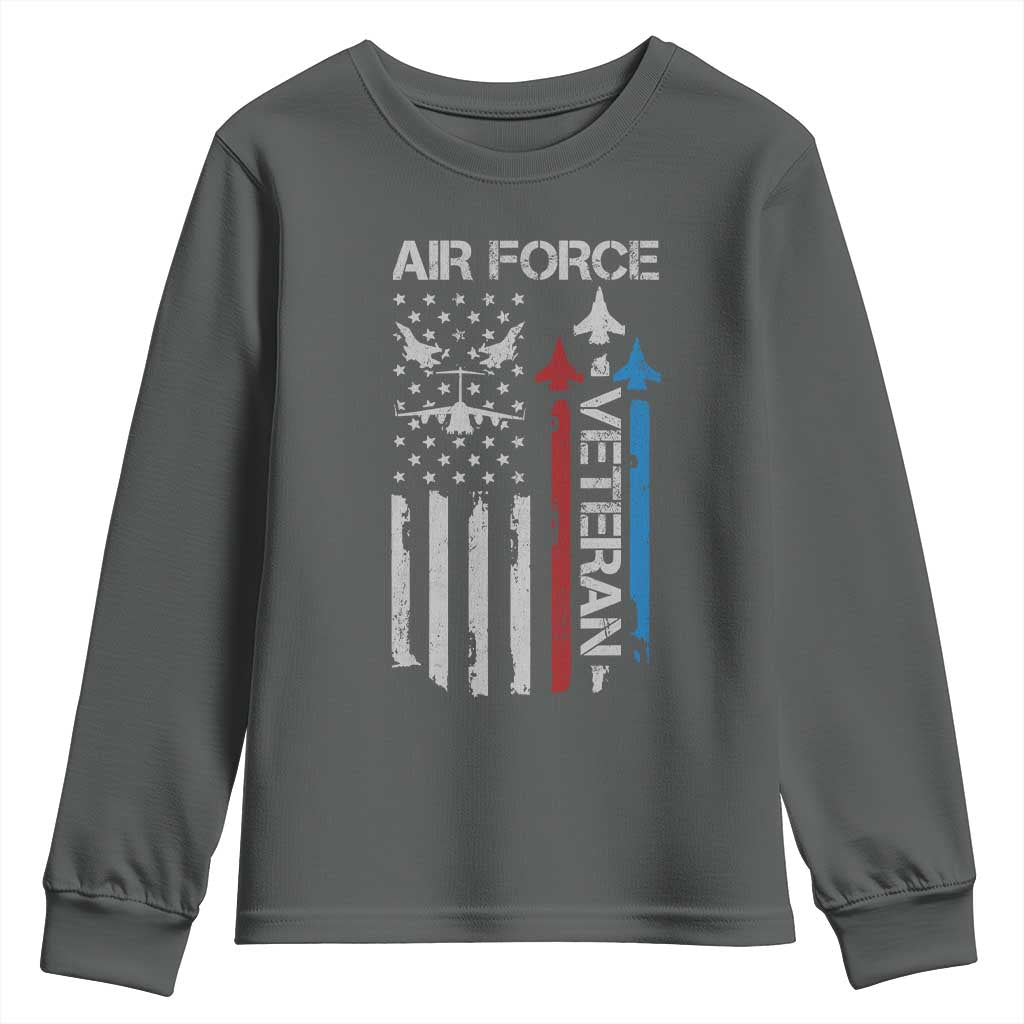 Air Force Veteran Youth Sweatshirt Distressed American Flag Retired Dad Grandpa TS10 Dark Heather Print Your Wear