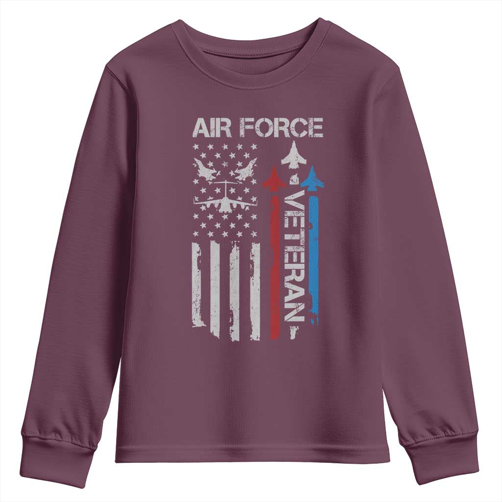Air Force Veteran Youth Sweatshirt Distressed American Flag Retired Dad Grandpa TS10 Maroon Print Your Wear