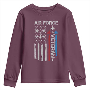 Air Force Veteran Youth Sweatshirt Distressed American Flag Retired Dad Grandpa TS10 Maroon Print Your Wear