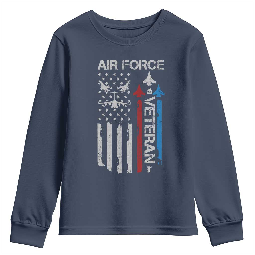 Air Force Veteran Youth Sweatshirt Distressed American Flag Retired Dad Grandpa TS10 Navy Print Your Wear