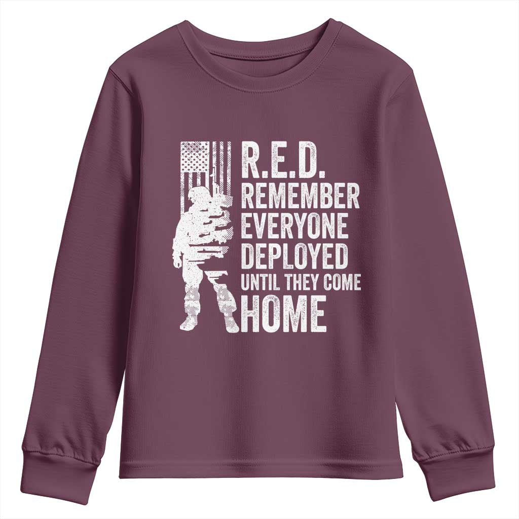 R.E.D Friday Youth Sweatshirt Remember Everyone Deployed American Flag Military Supportive TS10 Maroon Print Your Wear