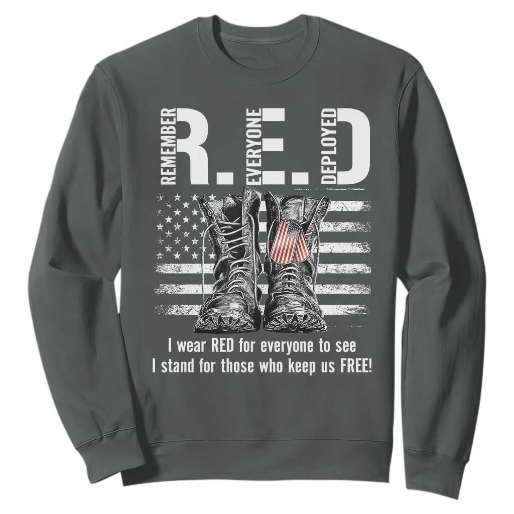 On Friday We Wear Red Military R.E.D Friday Sweatshirt American Flag TS10 Dark Heather Print Your Wear