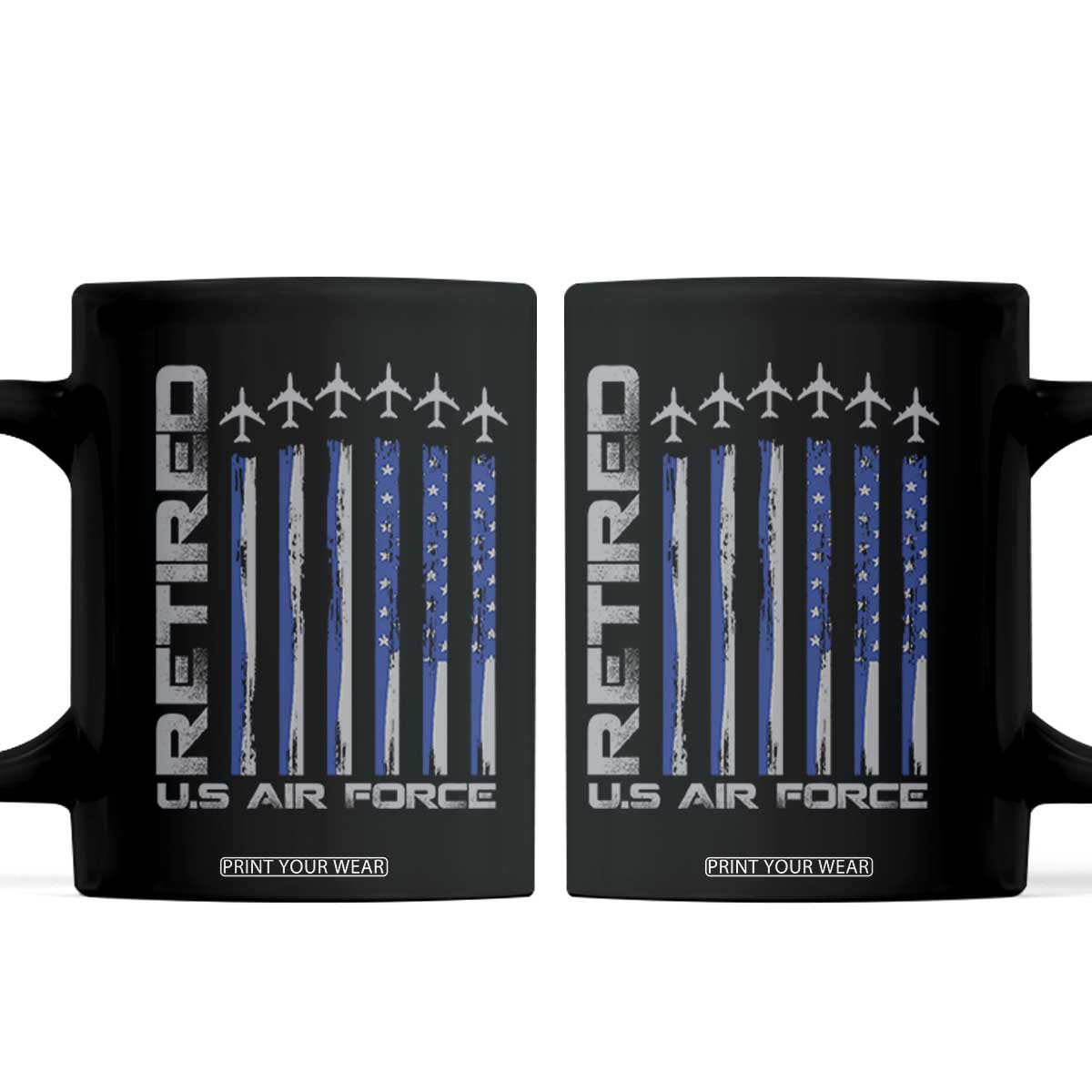 Retired US Air Force Coffee Mug Vintage USAF Veteran USA Flag TS10 Black Print Your Wear