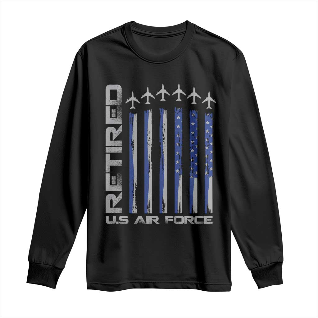 Retired US Air Force Long Sleeve Shirt Vintage USAF Veteran USA Flag TS10 Black Print Your Wear
