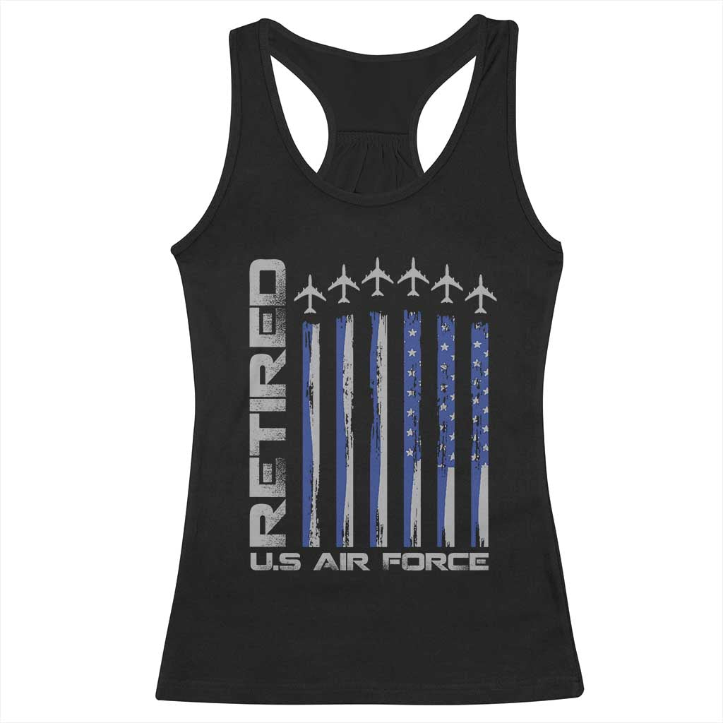 Retired US Air Force Racerback Tank Top Vintage USAF Veteran USA Flag TS10 Black Print Your Wear