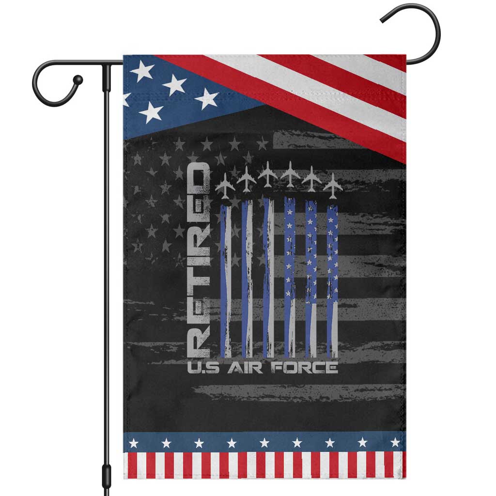 Retired US Air Force Patriotic Garden Flag Vintage USAF Veteran USA Flag TS10 Distressed Black Blue Print Your Wear