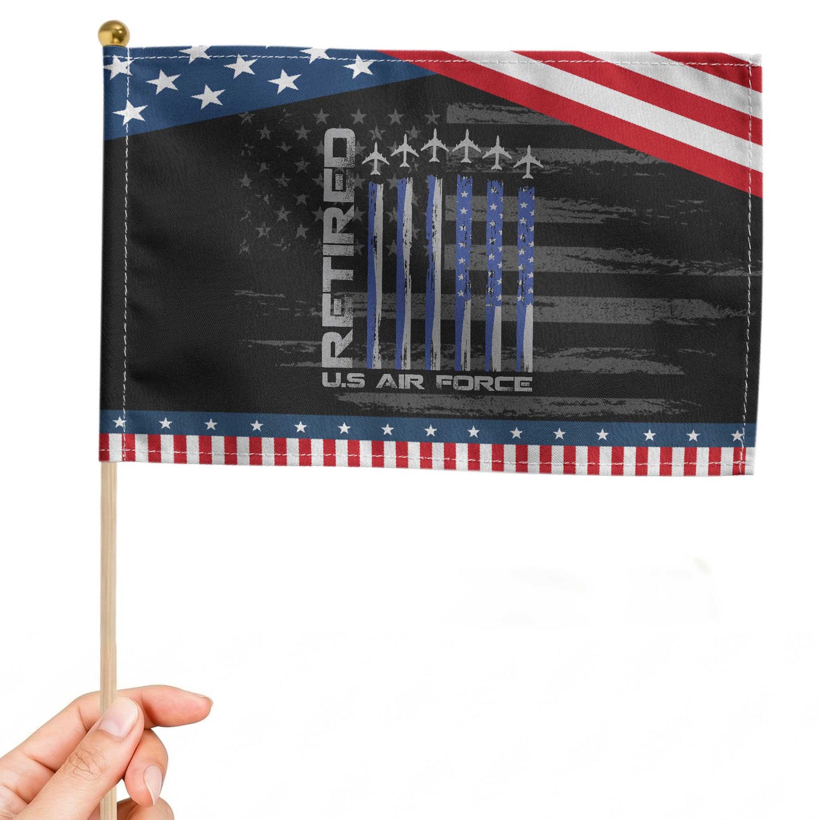 Retired US Air Force Patriotic Handheld Flag Vintage USAF Veteran USA Flag TS10 Distressed 8.2