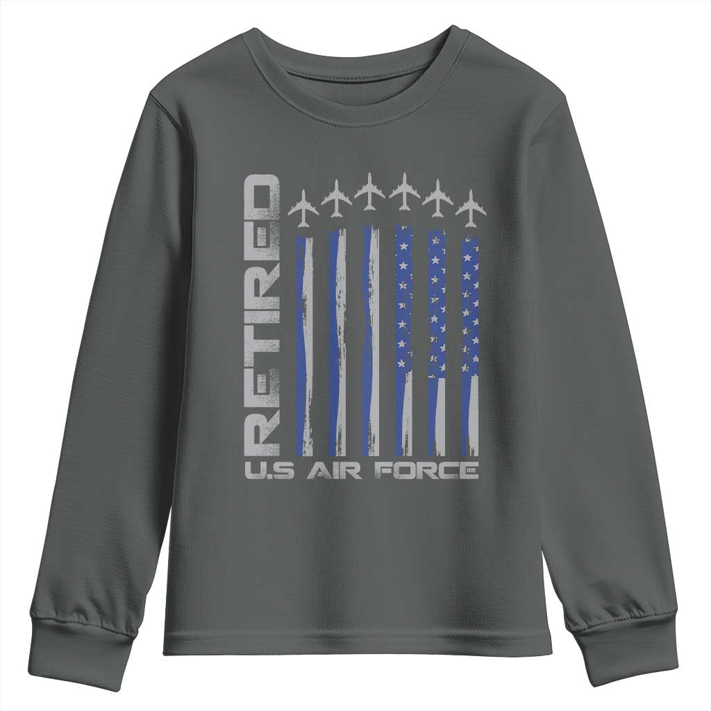 Retired US Air Force Youth Sweatshirt Vintage USAF Veteran USA Flag TS10 Dark Heather Print Your Wear