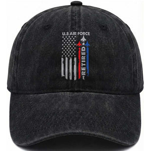 Veteran US Air Force Washed Cotton Baseball Cap Vintage USA Flag Veterans TS10 Washed Cap Universal Fit Black Print Your Wear