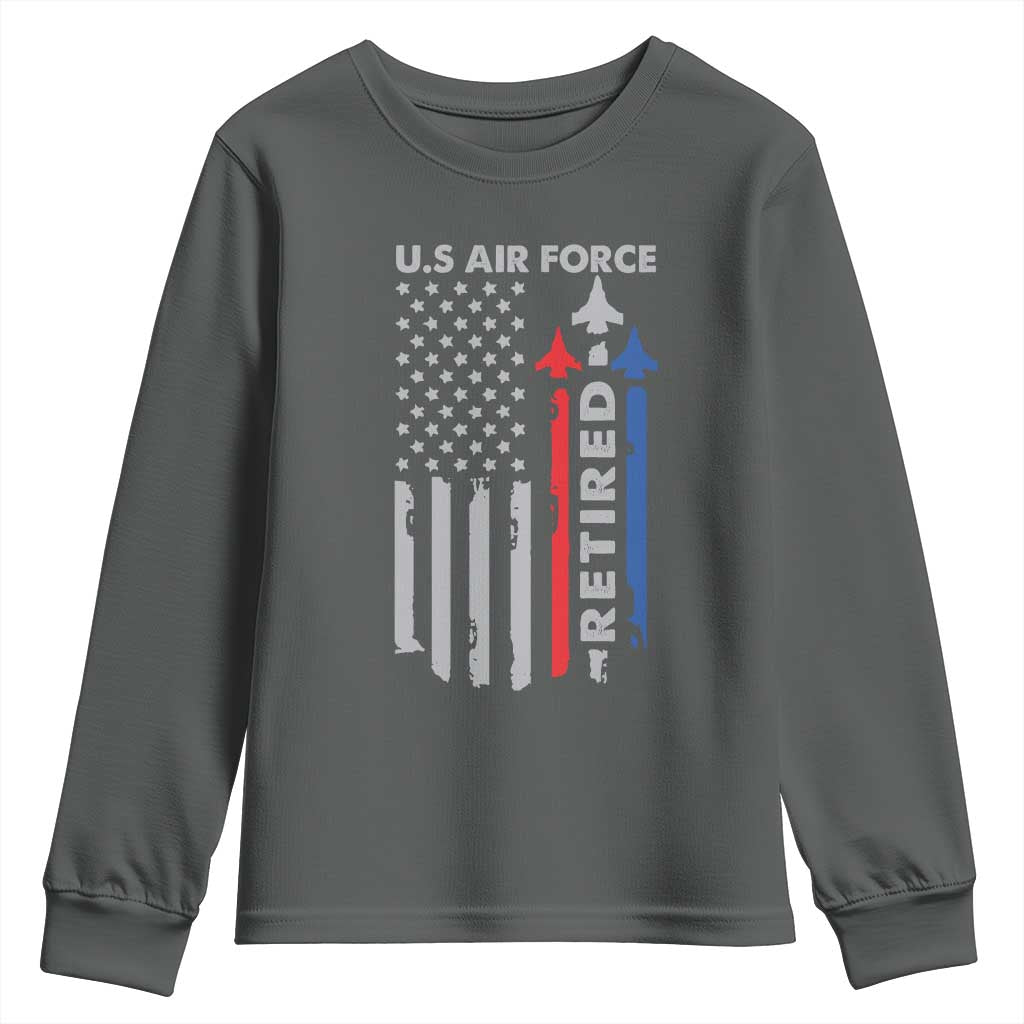Veteran US Air Force Youth Sweatshirt Vintage USA Flag Veterans TS10 Dark Heather Print Your Wear