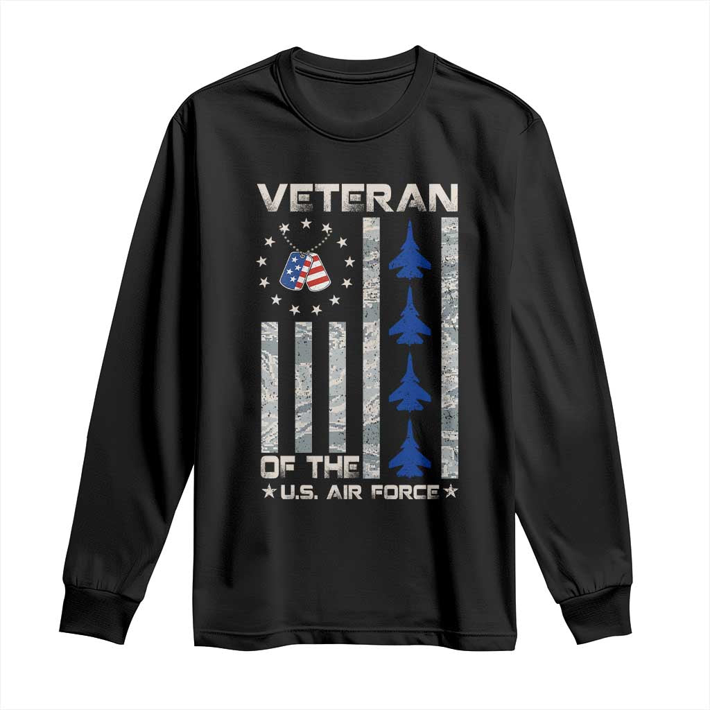 Veteran Of The US Air Force Long Sleeve Shirt Vintage Camo USA Flag Veterans TS10 Black Print Your Wear