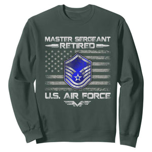 Retired Master Sergeant Of The Air Force Veteran Sweatshirt Vintage USA Flag Veterans TS10 Dark Forest Green Print Your Wear