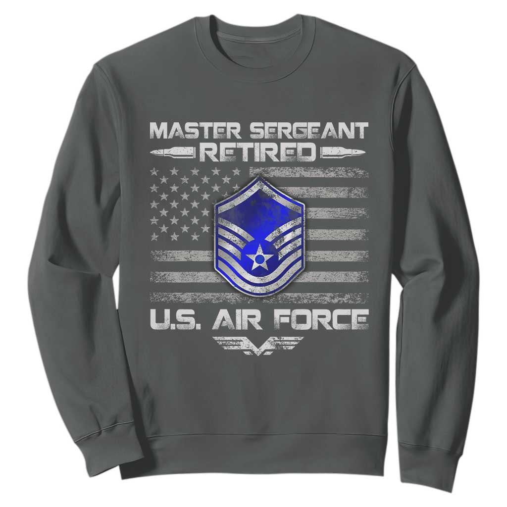 Retired Master Sergeant Of The Air Force Veteran Sweatshirt Vintage USA Flag Veterans TS10 Dark Heather Print Your Wear