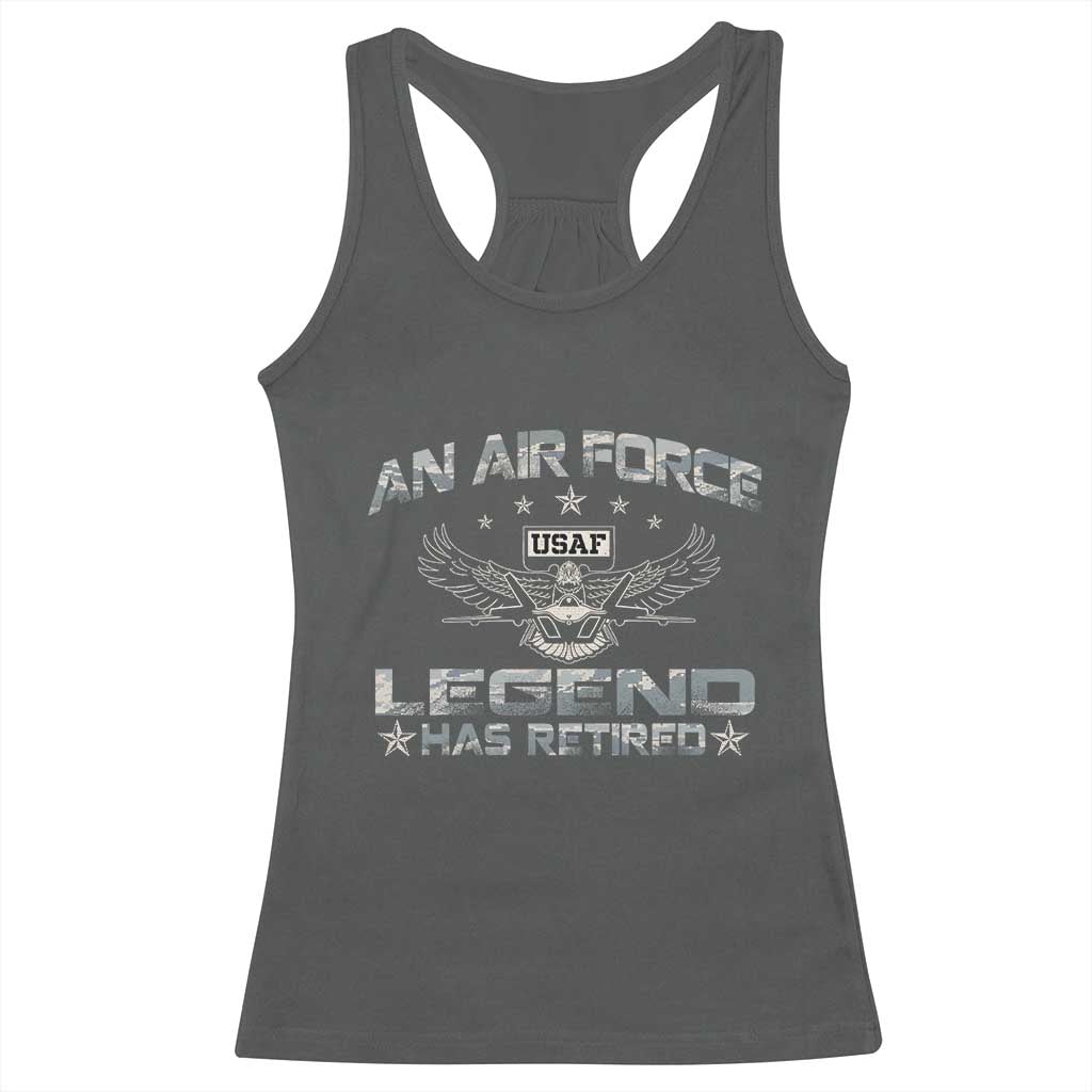 An Air Force Legend Has Retired Racerback Tank Top Vintage Camo US Veteran TS10 Dark Heather Print Your Wear
