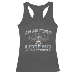 An Air Force Legend Has Retired Racerback Tank Top Vintage Camo US Veteran TS10 Dark Heather Print Your Wear