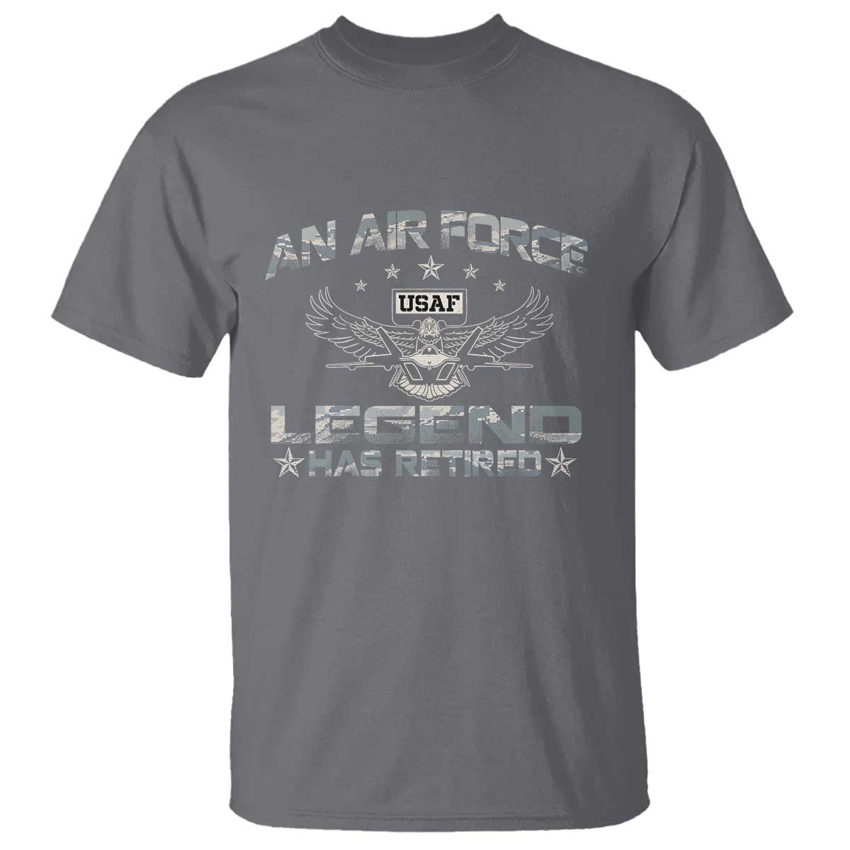 An Air Force Legend Has Retired T Shirt Vintage Camo US Veteran TS10 Charcoal Print Your Wear