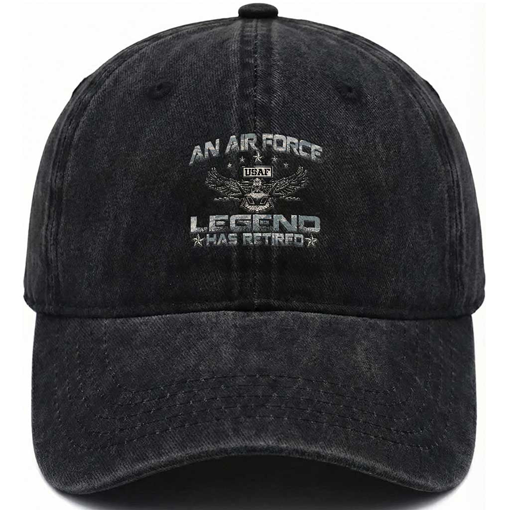 An Air Force Legend Has Retired Washed Cotton Baseball Cap Vintage Camo US Veteran TS10 Washed Cap Universal Fit Black Print Your Wear