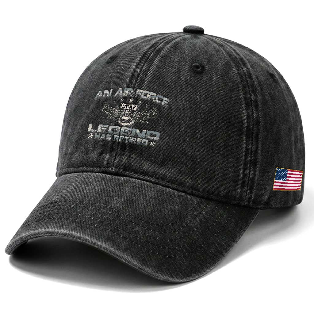 An Air Force Legend Has Retired Washed Cotton Baseball Cap Vintage Camo US Veteran TS10 Print Your Wear