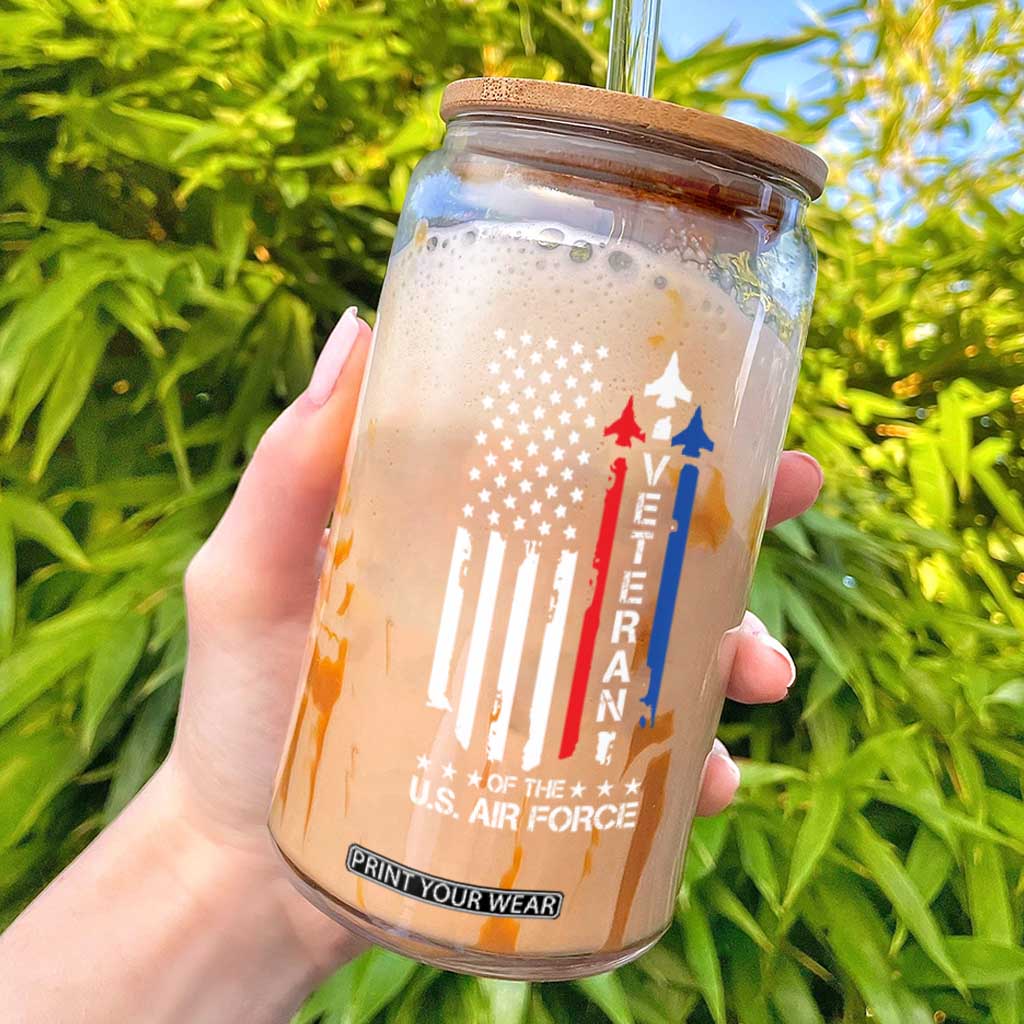 Air Force Veteran Glass Can Vintage US Flag TS10 Black Print Your Wear