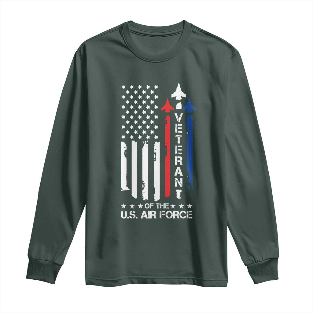 Air Force Veteran Long Sleeve Shirt Vintage US Flag TS10 Dark Forest Green Print Your Wear
