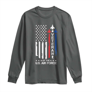 Air Force Veteran Long Sleeve Shirt Vintage US Flag TS10 Dark Heather Print Your Wear