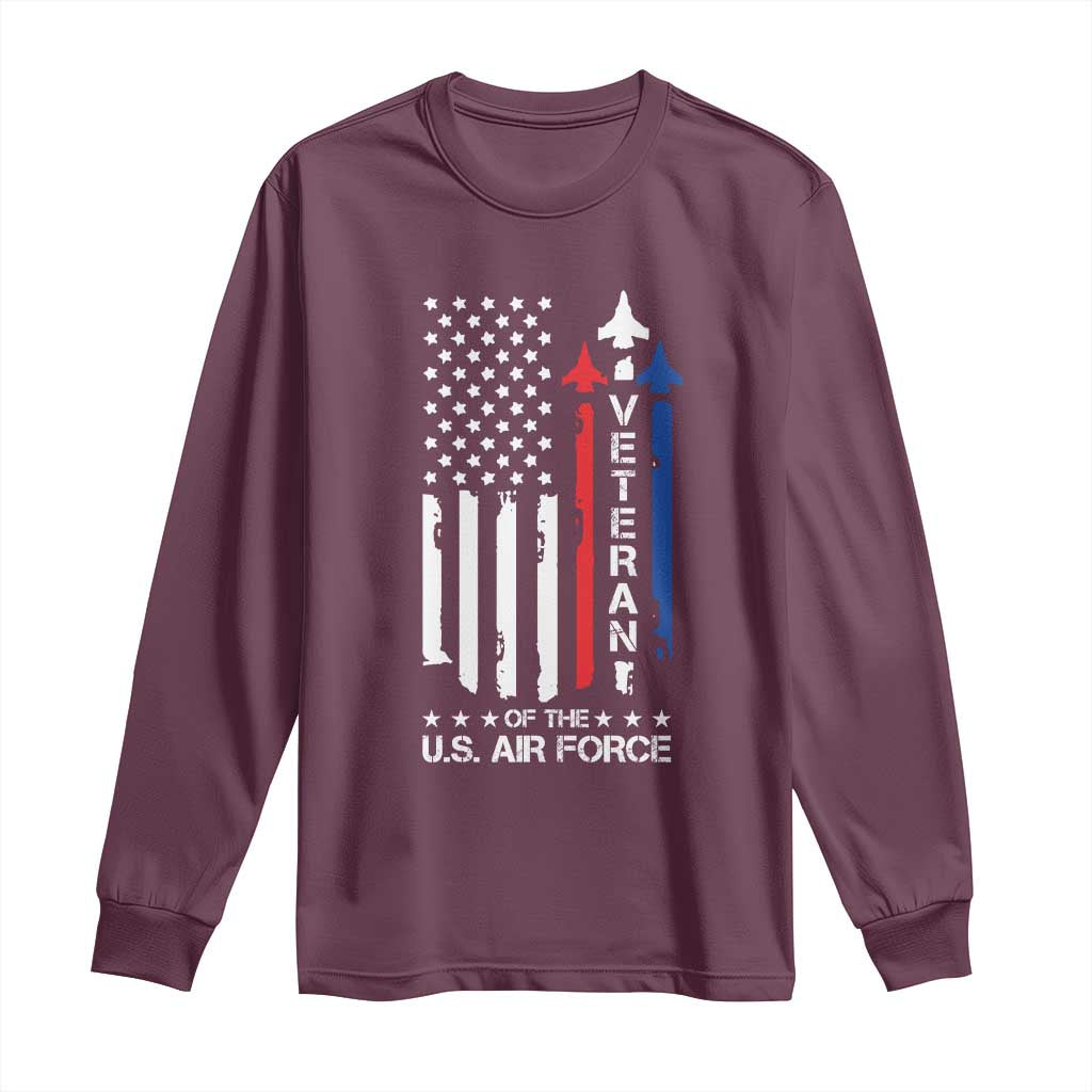 Air Force Veteran Long Sleeve Shirt Vintage US Flag TS10 Maroon Print Your Wear