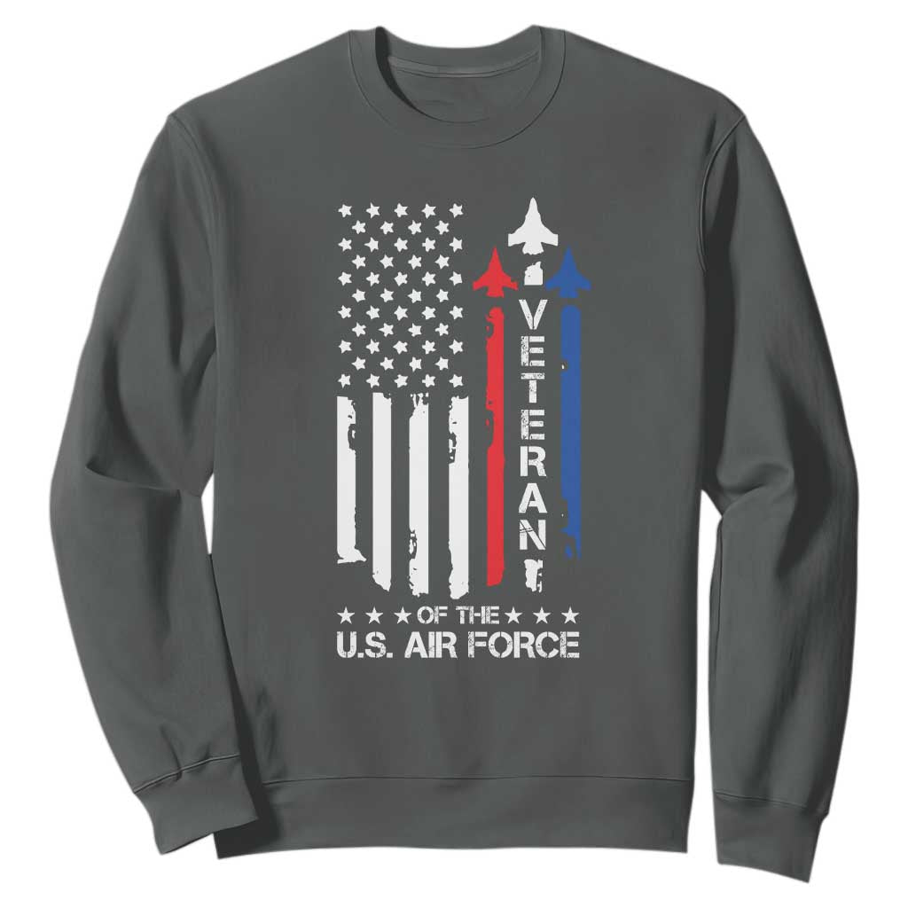 Air Force Veteran Sweatshirt Vintage US Flag TS10 Dark Heather Print Your Wear
