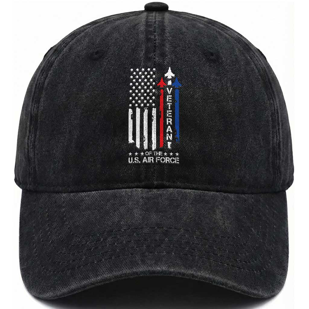 Air Force Veteran Washed Cotton Baseball Cap Vintage US Flag TS10 Washed Cap Universal Fit Black Print Your Wear
