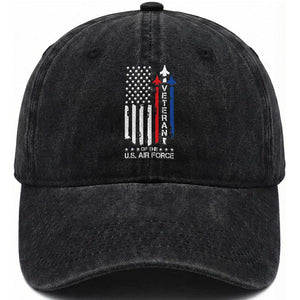 Air Force Veteran Washed Cotton Baseball Cap Vintage US Flag TS10 Washed Cap Universal Fit Black Print Your Wear