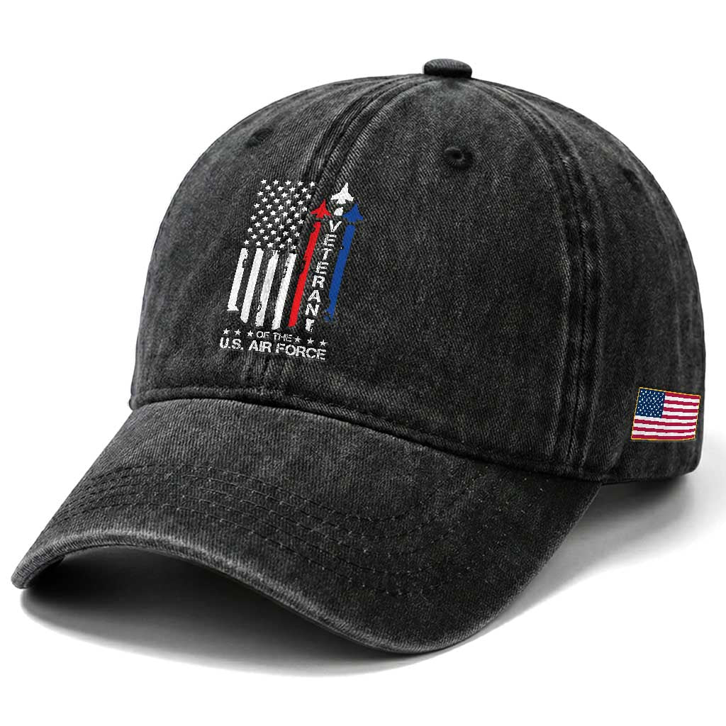 Air Force Veteran Washed Cotton Baseball Cap Vintage US Flag TS10 Print Your Wear