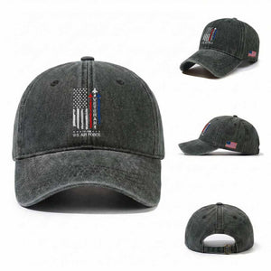 Air Force Veteran Washed Cotton Baseball Cap Vintage US Flag TS10 Washed Cap Universal Fit Dark Green Print Your Wear