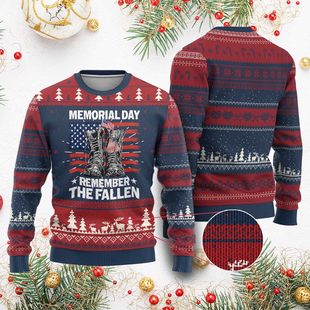 Memorial Day Remember The Fallen Knit Sweatshirt Veteran Military Vintage USA Flag TS10 Burgundy Print Your Wear